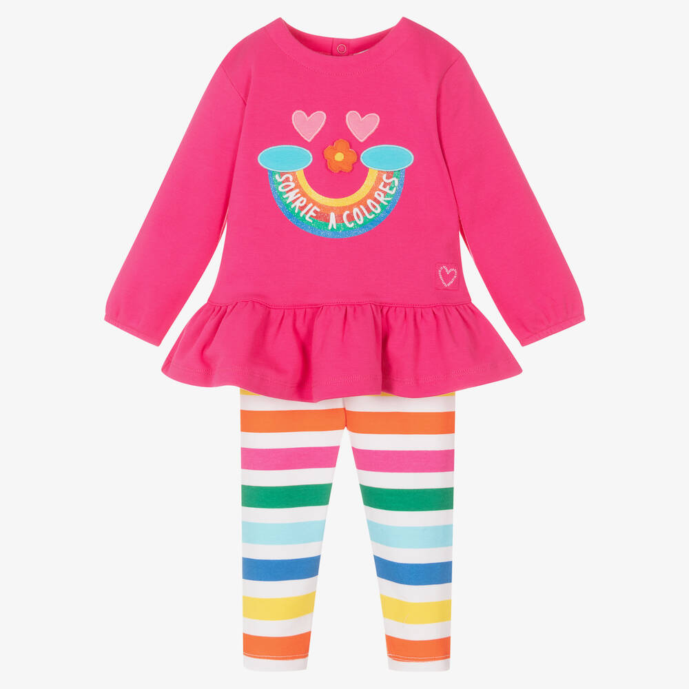 Agatha Ruiz de la Prada - Girls Pink Rainbow Stripe Leggings Set | Childrensalon