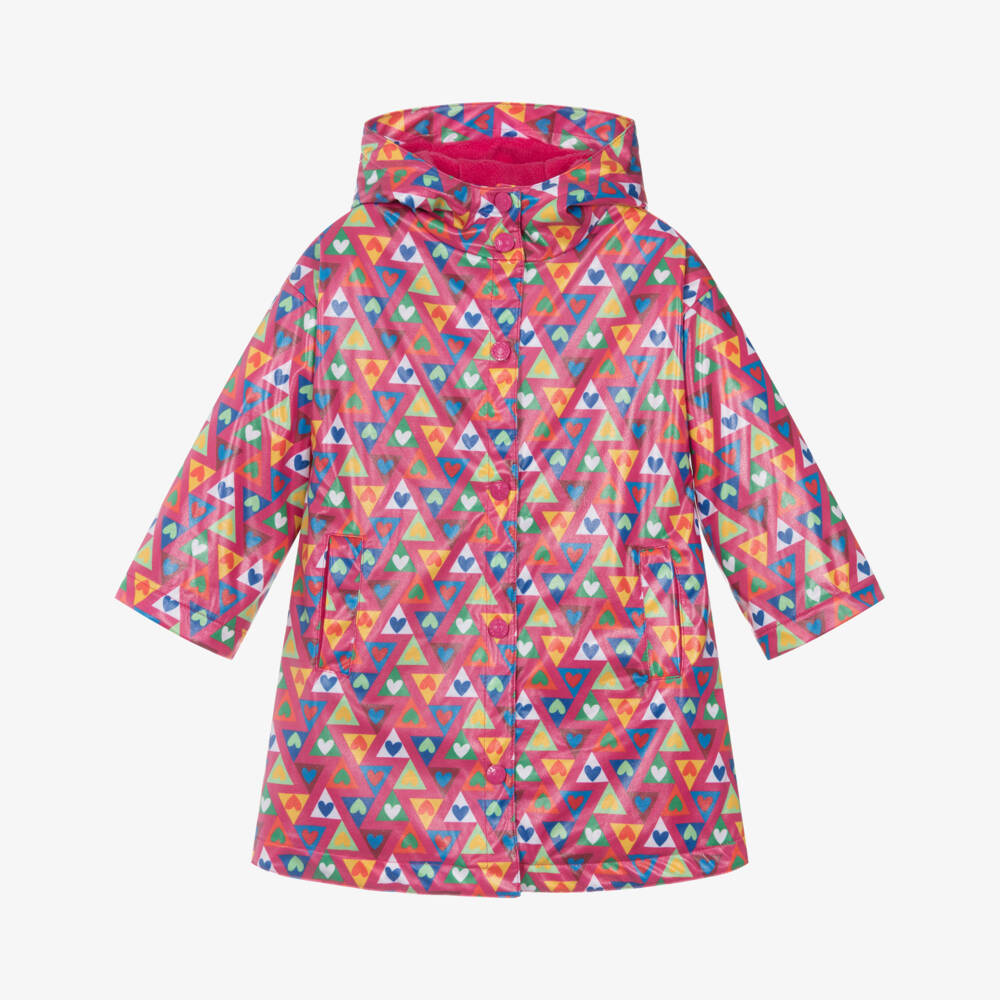 Agatha Ruiz de la Prada-Girls Pink Raincoat with Triangles & Logo Hearts | Childrensalon Outlet
