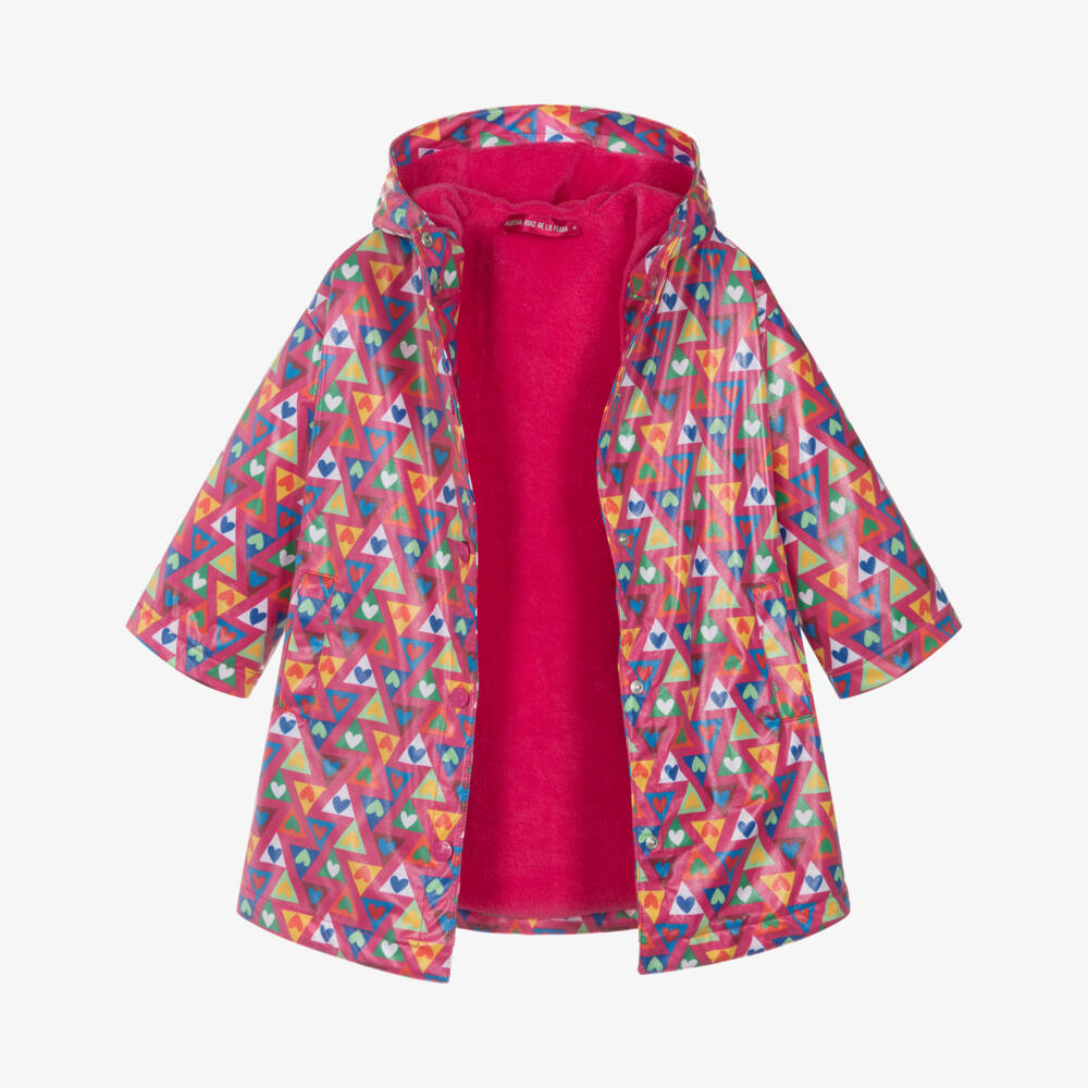 Agatha Ruiz de la Prada-Girls Pink Raincoat with Triangles & Logo Hearts | Childrensalon Outlet