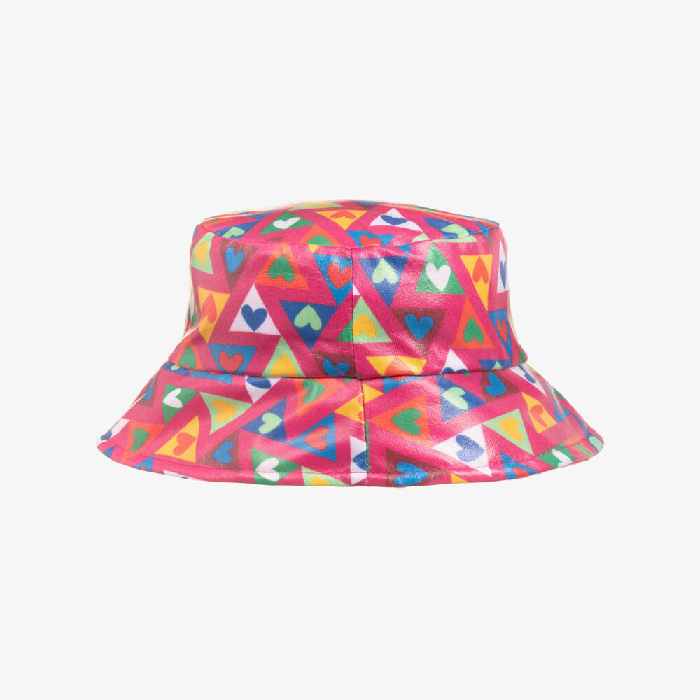 Agatha Ruiz de la Prada-Girls Pink Reversible Bucket Hat with Heart Print | Childrensalon Outlet
