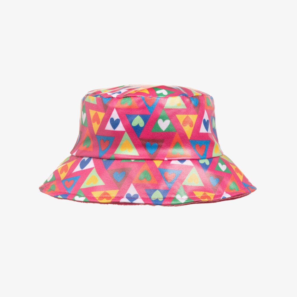 Agatha Ruiz de la Prada-Girls Pink Reversible Bucket Hat with Heart Print | Childrensalon Outlet