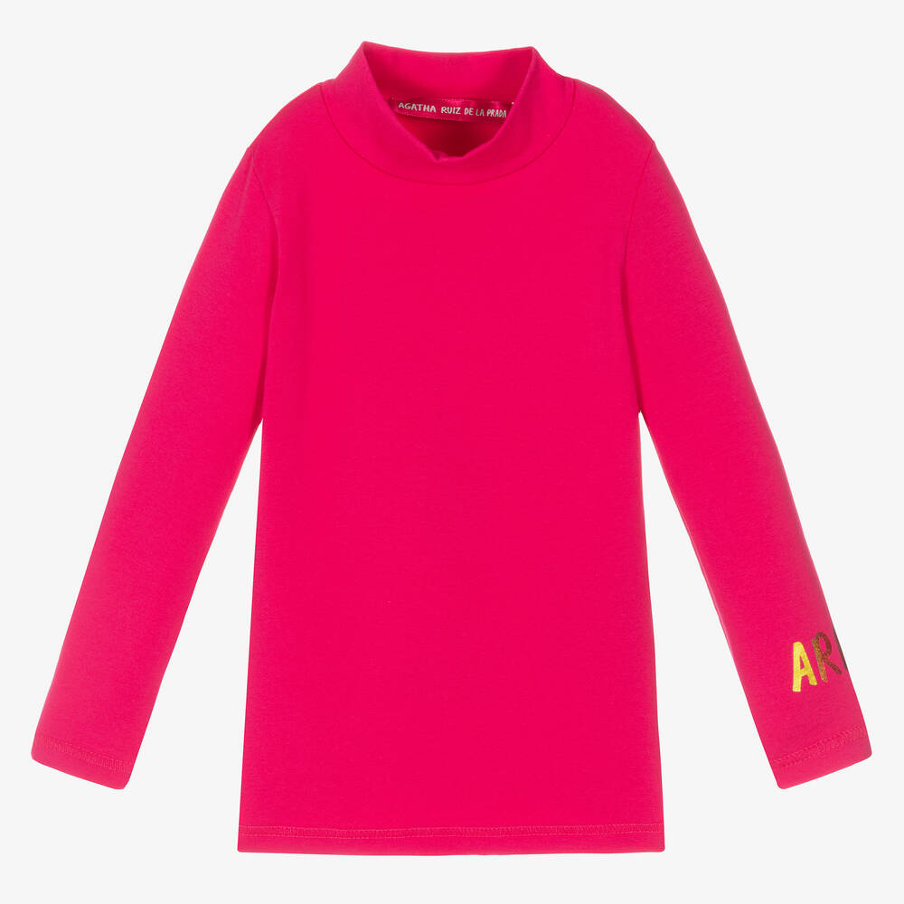 Agatha Ruiz de la Prada - Girls Pink Roll Neck Top | Childrensalon