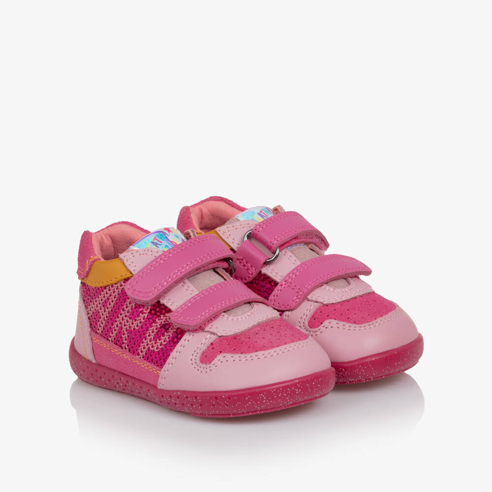 Agatha Ruiz de la Prada-Girls Pink Sequinned Leather First Walker Trainers | Childrensalon Outlet