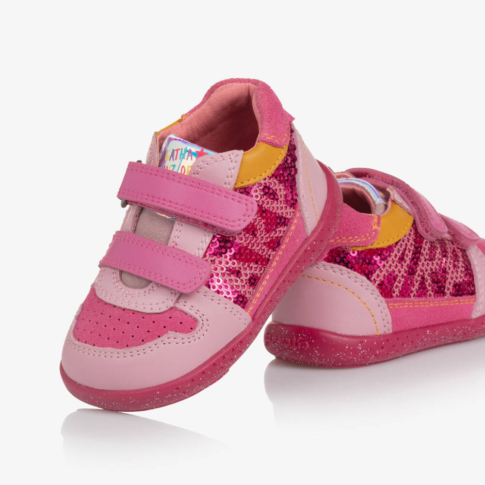 Agatha Ruiz de la Prada-Girls Pink Sequinned Leather First Walker Trainers | Childrensalon Outlet