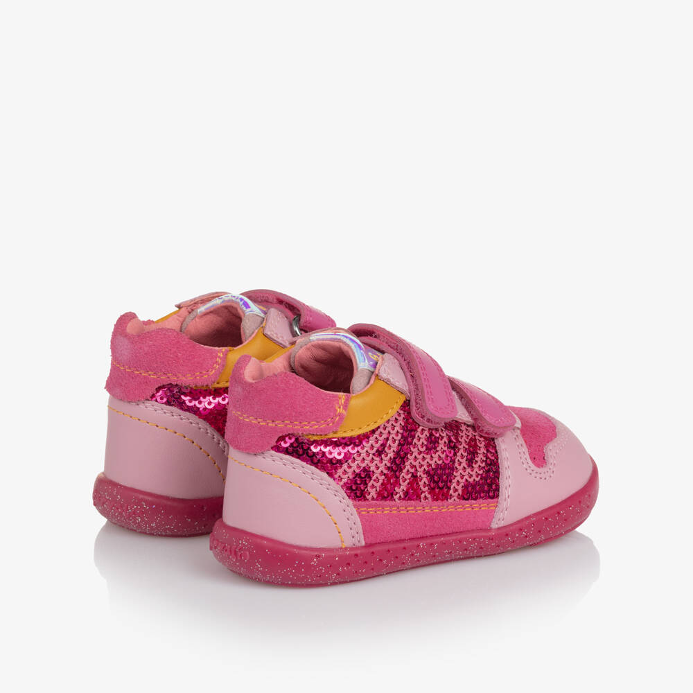 Agatha Ruiz de la Prada-Girls Pink Sequinned Leather First Walker Trainers | Childrensalon Outlet