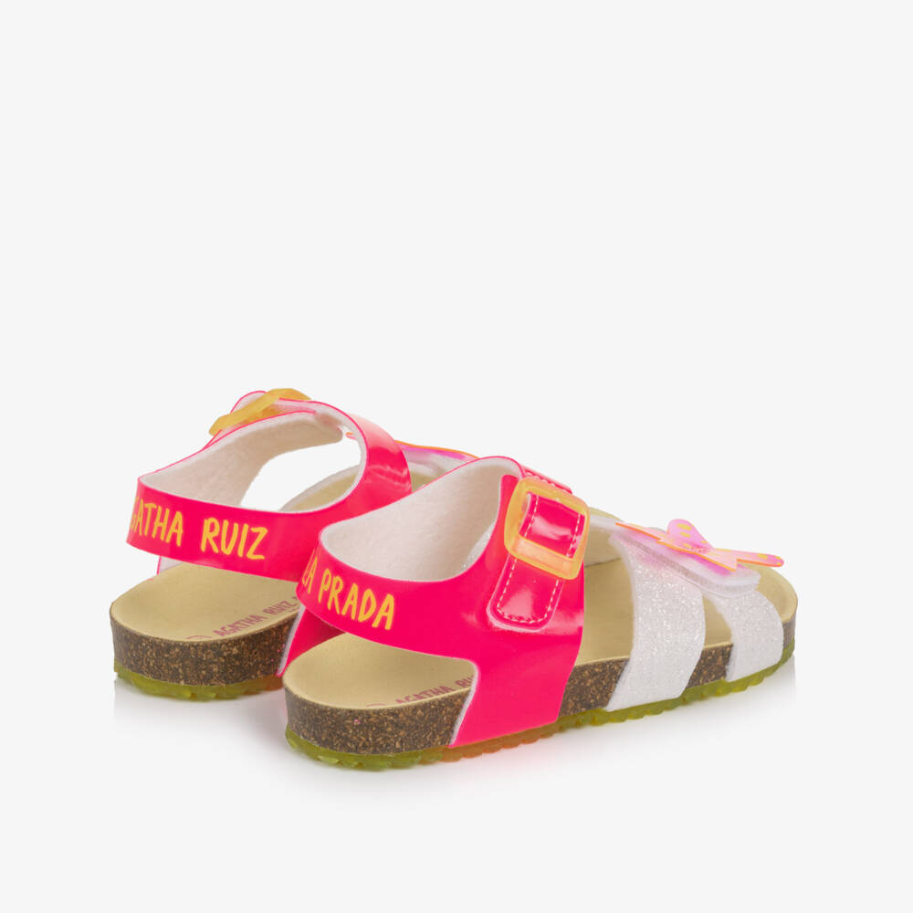 Agatha Ruiz de la Prada-Girls Pink & Silver Glitter Velcro Sandals | Childrensalon Outlet