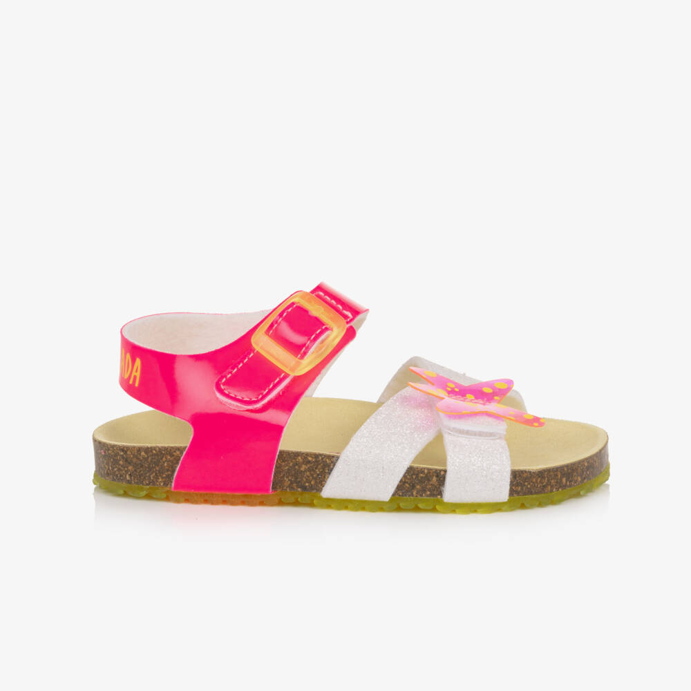 Agatha Ruiz de la Prada-Girls Pink & Silver Glitter Velcro Sandals | Childrensalon Outlet