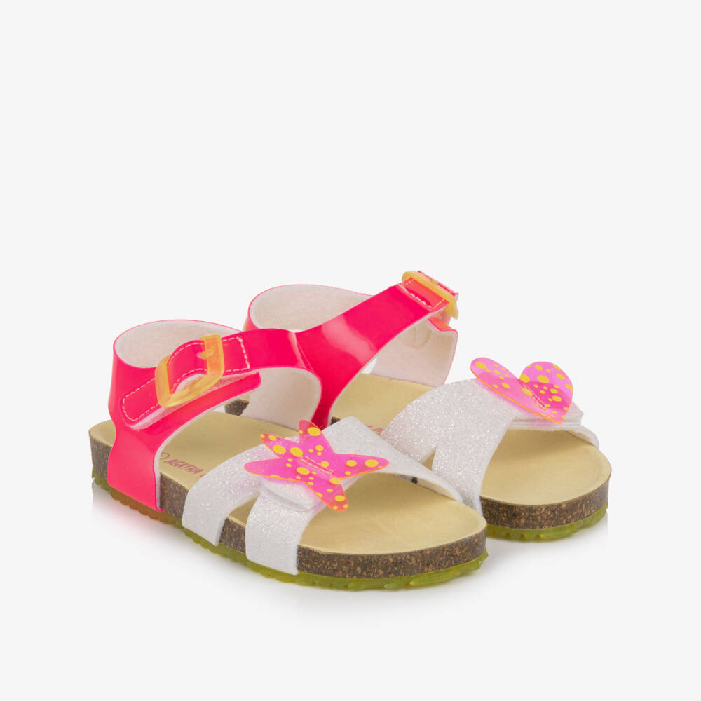 Agatha Ruiz de la Prada-Girls Pink & Silver Glitter Velcro Sandals | Childrensalon Outlet