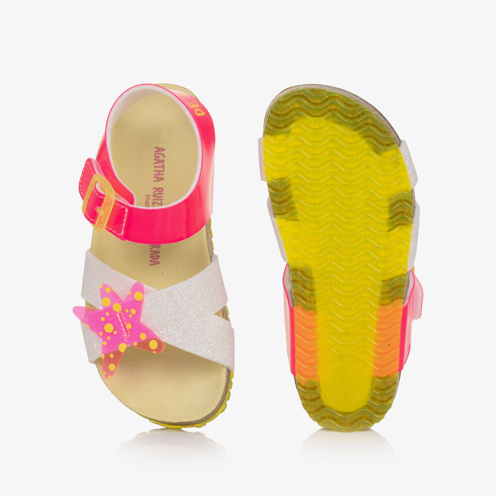 Agatha Ruiz de la Prada-Girls Pink & Silver Glitter Velcro Sandals | Childrensalon Outlet