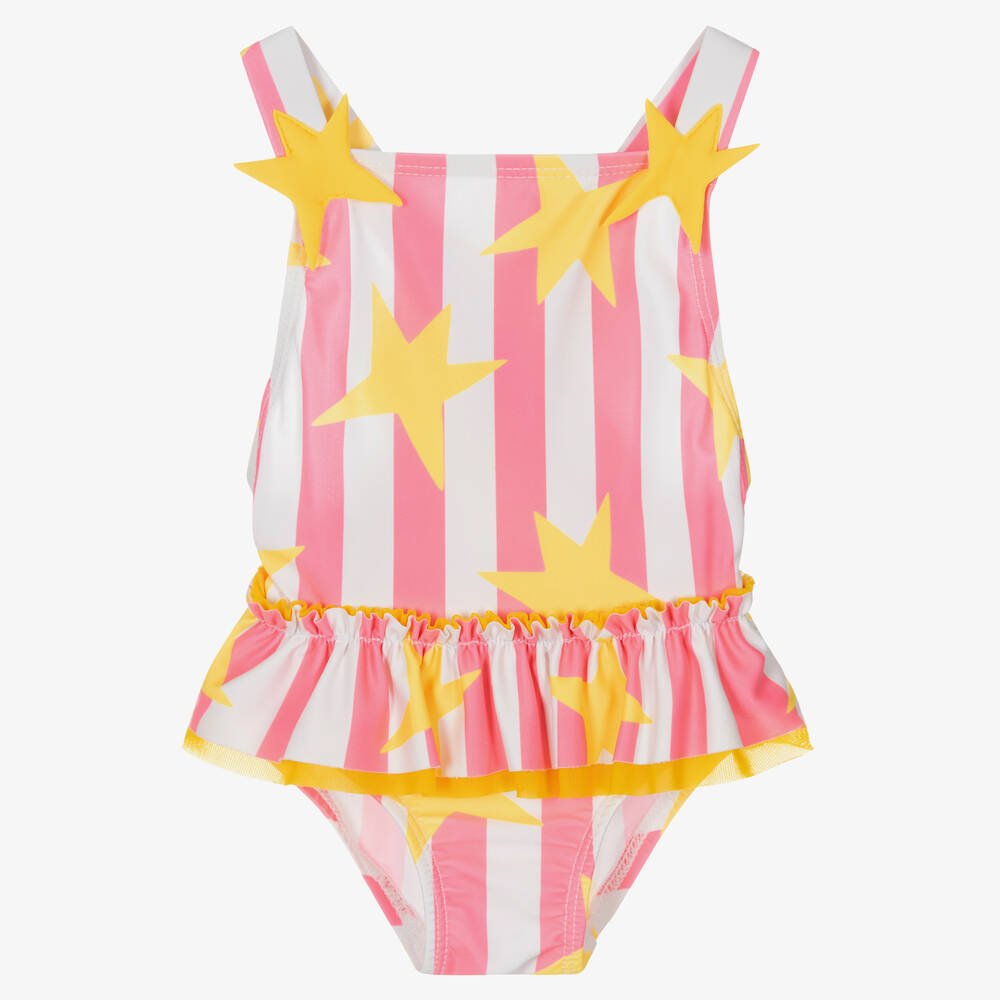 Agatha Ruiz de la Prada - Girls Pink Striped Star Print Swimsuit | Childrensalon