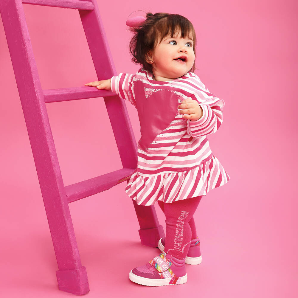 Agatha Ruiz de la Prada-Girls Pink & White Cotton Striped Dress Set | Childrensalon Outlet