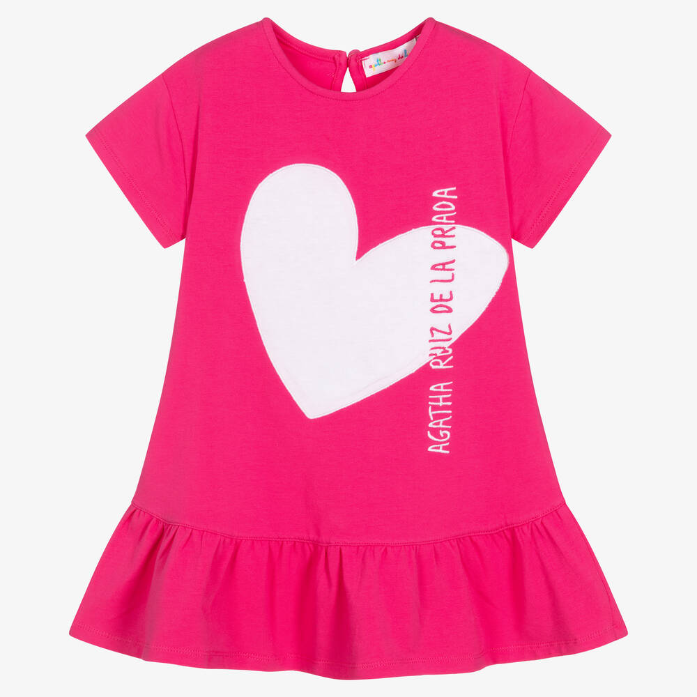 Girls Pink White Heart Logo Dress