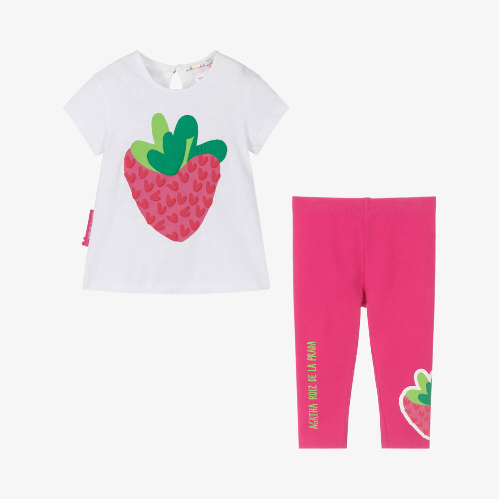 Agatha Ruiz de la Prada-Girls Pink & White Jersey Ensemble | Childrensalon Outlet