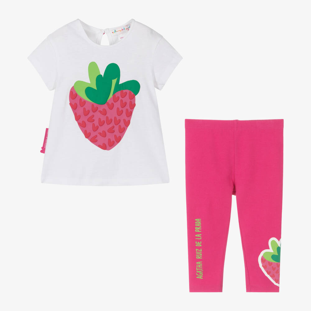 Agatha Ruiz de la Prada-Girls Pink & White Jersey Ensemble | Childrensalon Outlet