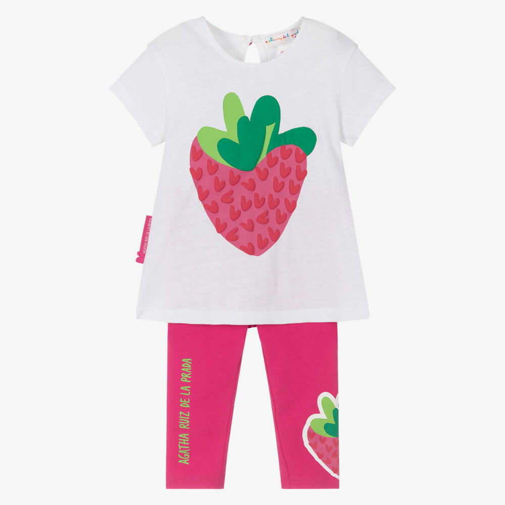 Agatha Ruiz de la Prada-Girls Pink & White Jersey Ensemble | Childrensalon Outlet