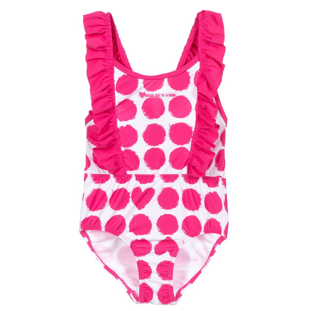 Agatha Ruiz de la Prada - Girls Pink & White Swimsuit | Childrensalon