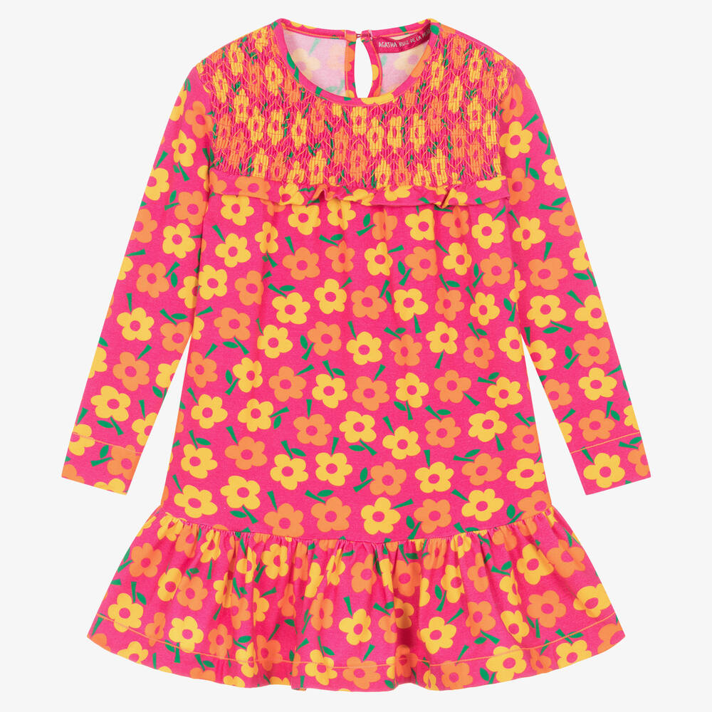 Agatha Ruiz de la Prada - Geblümtes Baumwollkleid für Mädchen in Rosa und Gelb | Childrensalon