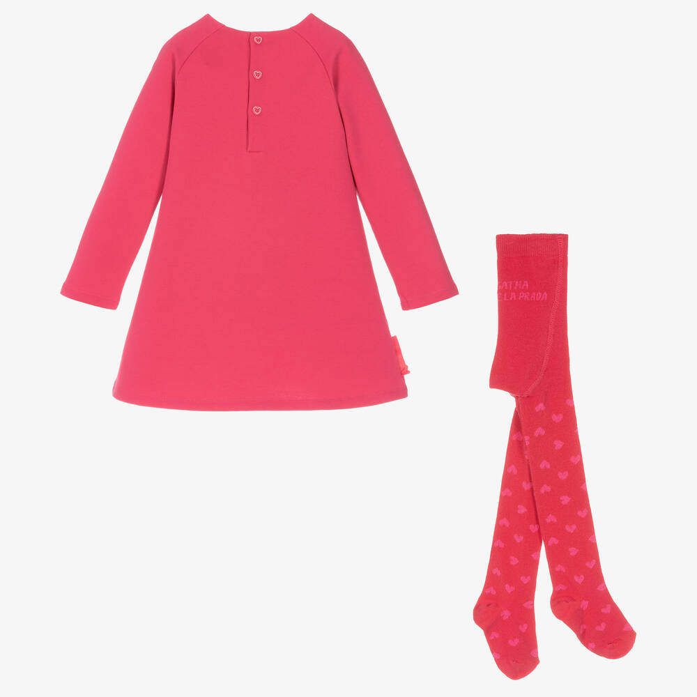 Agatha Ruiz de la Prada-طقم فستان مزيج قطن مقلّم لون أصفر وزهري | Childrensalon Outlet