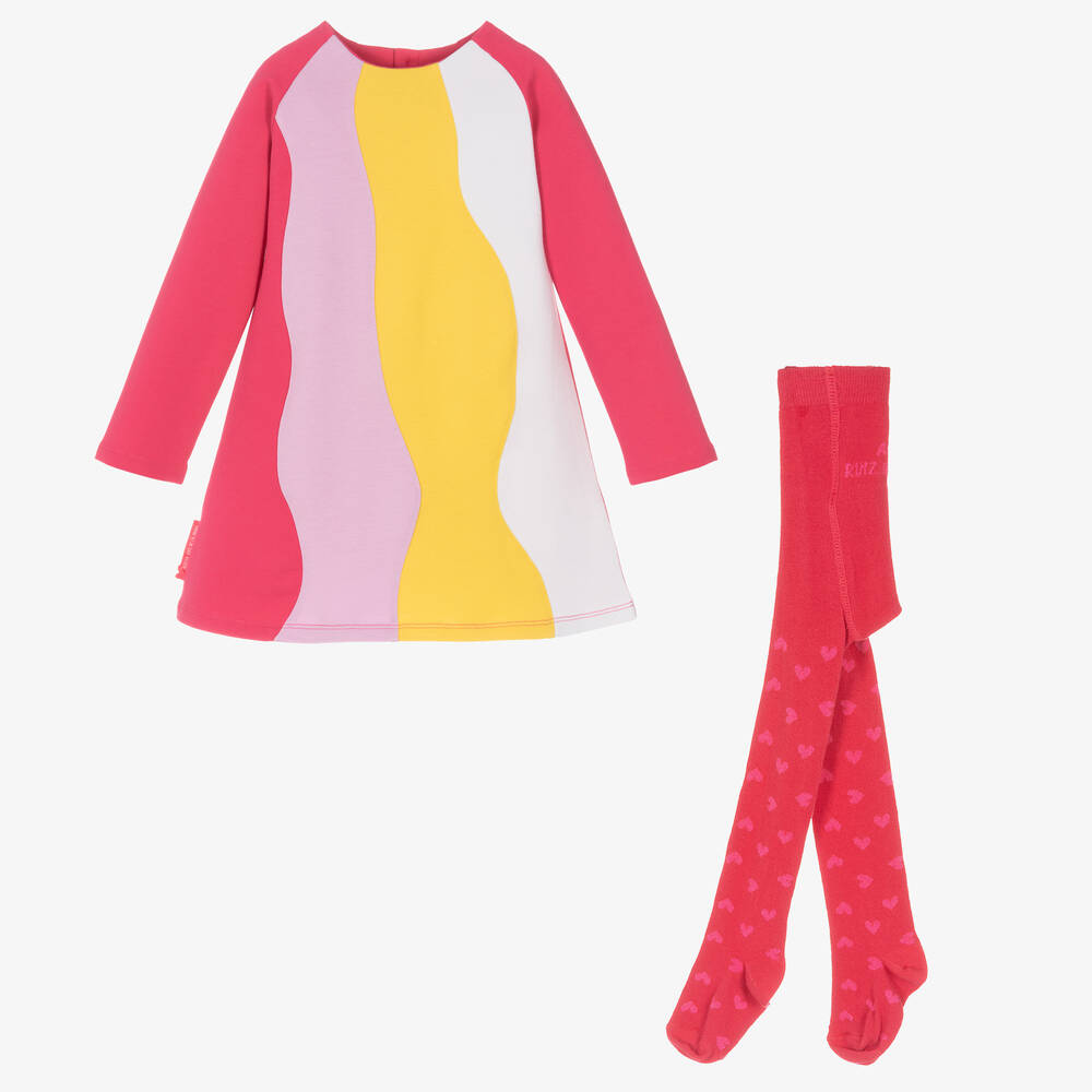 Agatha Ruiz de la Prada - Розовое платье с желтой полоской и колготки из хлопка | Childrensalon