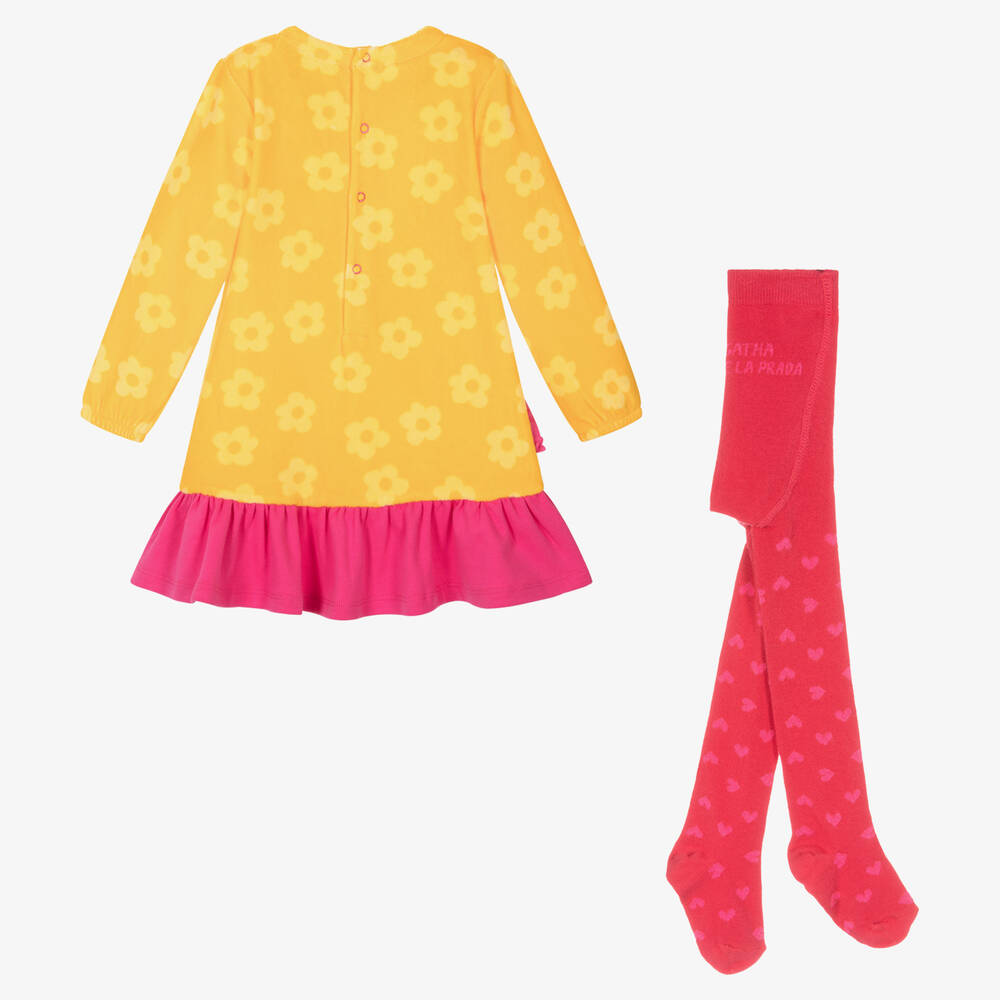 Agatha Ruiz de la Prada-Girls Pink & Yellow Velour Dress Set | Childrensalon Outlet