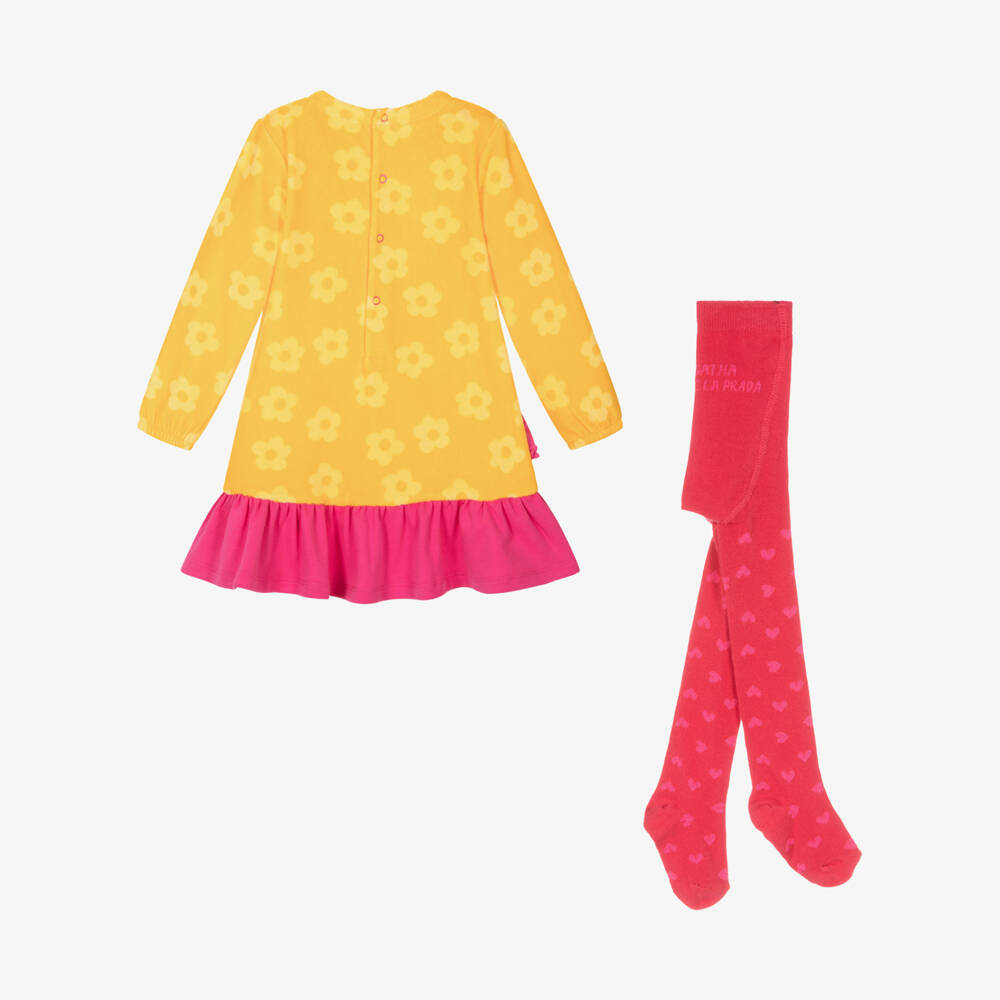 Agatha Ruiz de la Prada-Желто-розовый комплект с платьем из велюра | Childrensalon Outlet