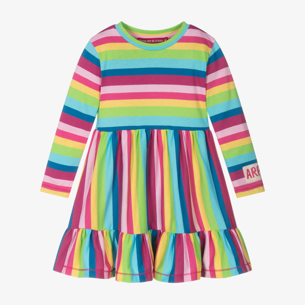 Agatha Ruiz de la Prada-فستان قطن مقلّم بألوان قوس قزح | Childrensalon Outlet