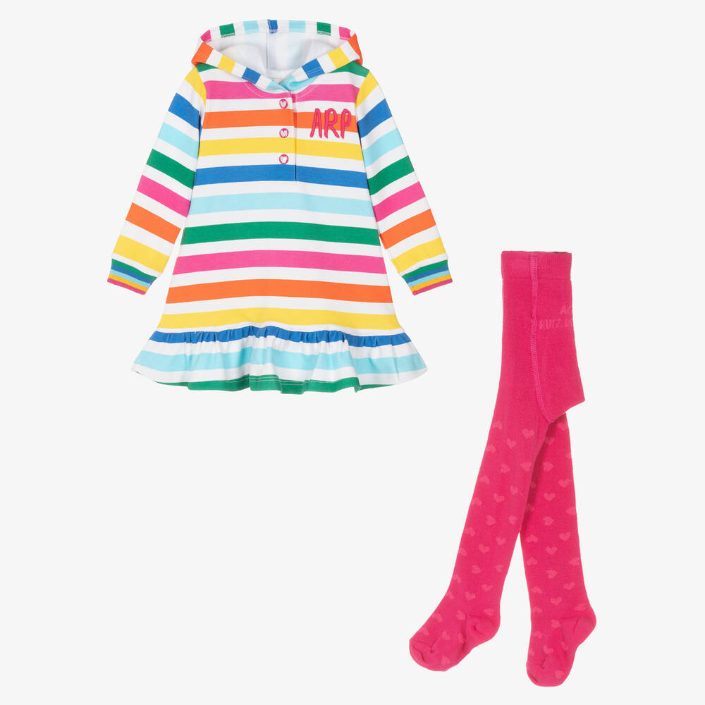Agatha Ruiz de la Prada - Girls Rainbow Stripe Cotton Dress Set | Childrensalon