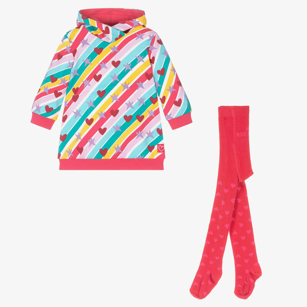 Agatha Ruiz de la Prada - Girls Rainbow Stripes Sweatshirt Dress Set | Childrensalon