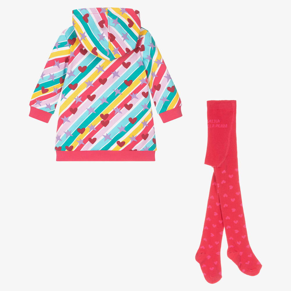 Agatha Ruiz de la Prada-طقم فستان سويتشيرت جيرسي مقلم بألوان قوس قزح | Childrensalon Outlet