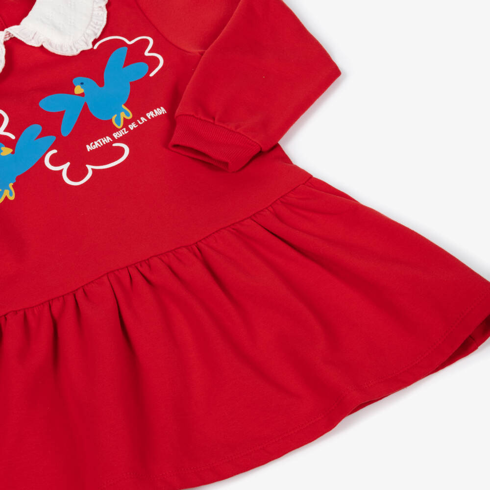 Agatha Ruiz de la Prada-Платье из джерси с красной птицей для девочек | Childrensalon Outlet