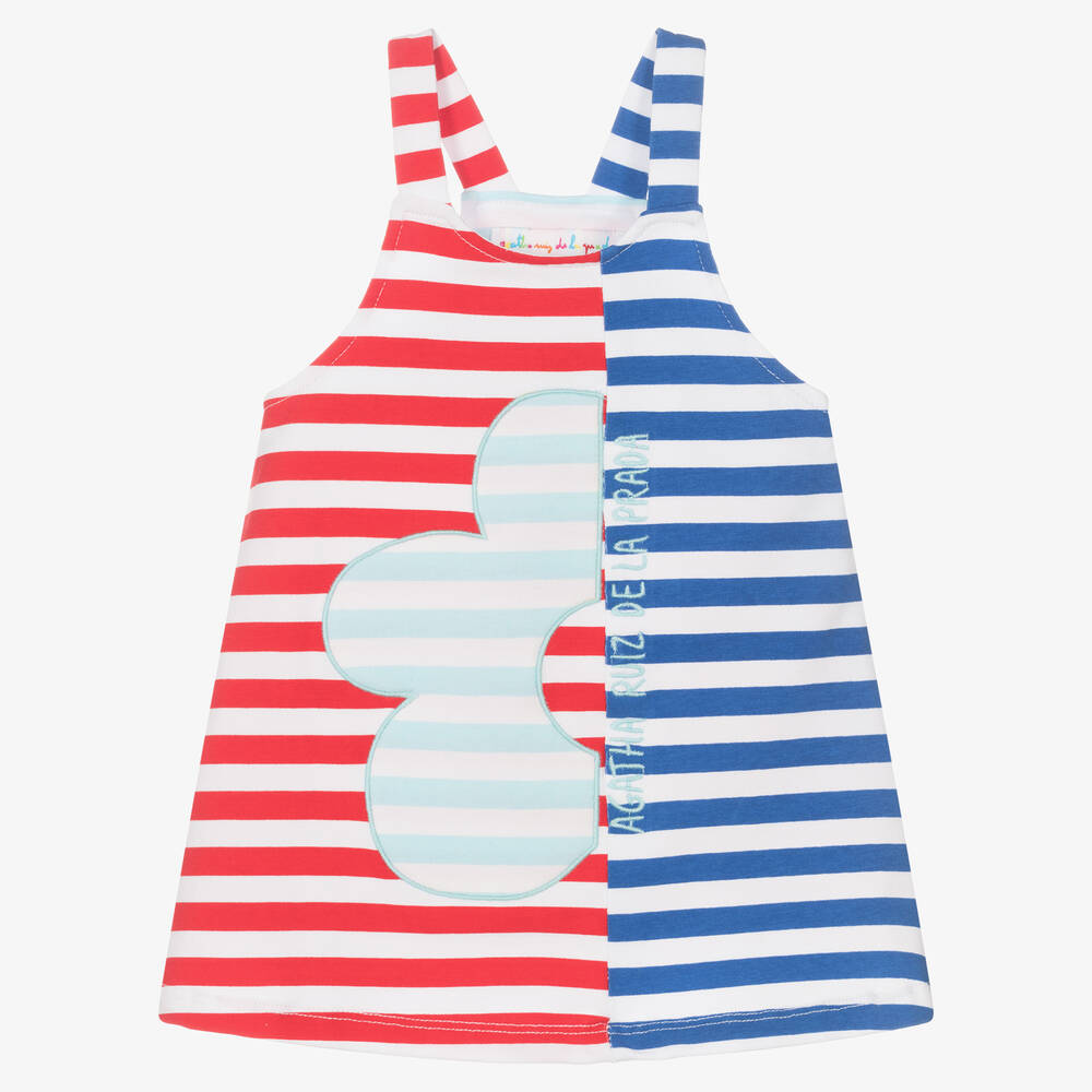 Agatha Ruiz de la Prada - Girls Red & Blue Striped Cotton Dress | Childrensalon