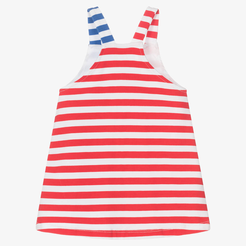 Agatha Ruiz de la Prada-فستان قطن جيرسي مقلم لون أبيض وأزرق | Childrensalon Outlet