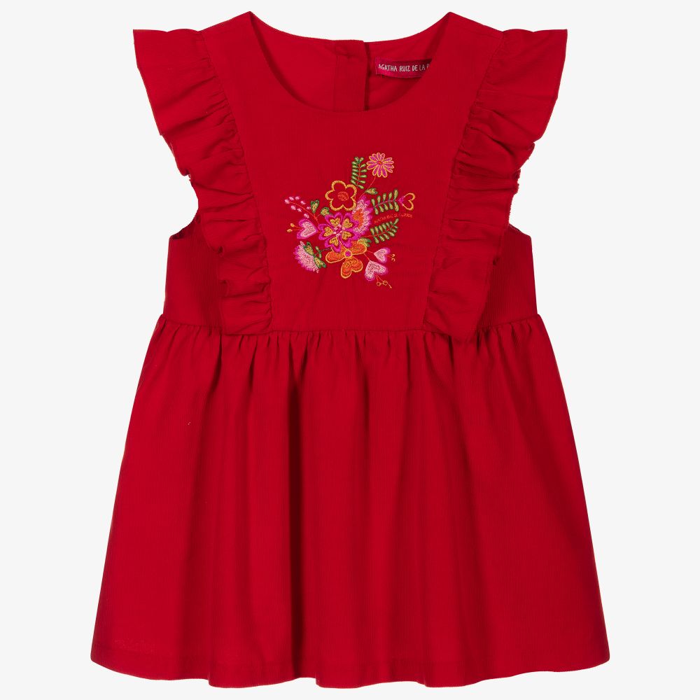 Agatha Ruiz de la Prada-Girls Red Corduroy Dress | Childrensalon Outlet