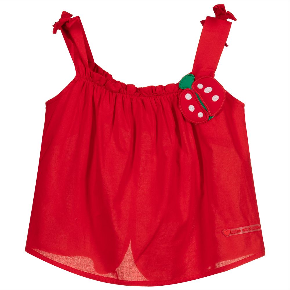 Agatha Ruiz de la Prada - Girls Red Cotton Blouse | Childrensalon