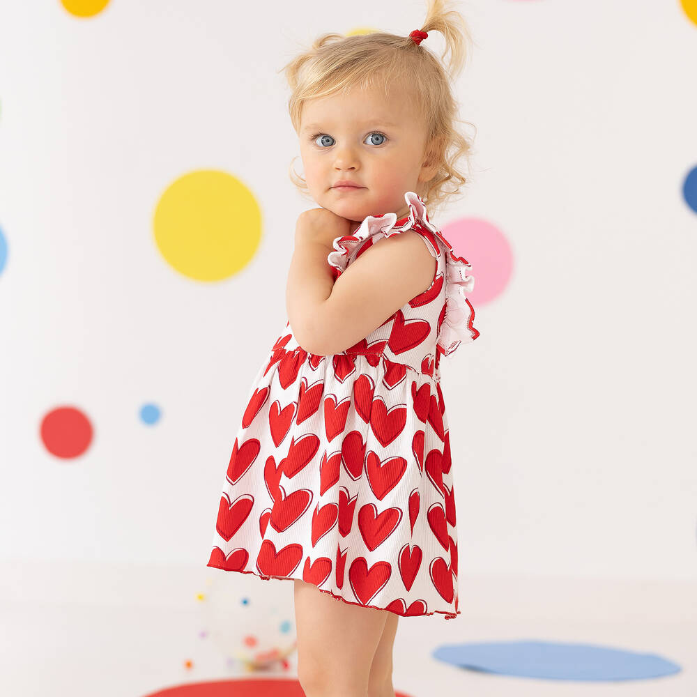 Agatha Ruiz de la Prada-Girls Red Cotton Heart Ruffle Dress | Childrensalon Outlet