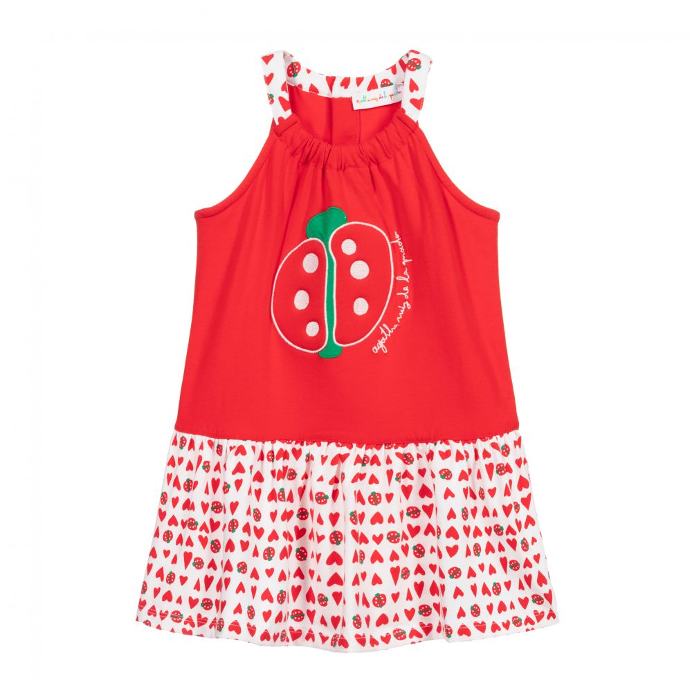 Agatha Ruiz de la Prada-Girls Red Cotton Jersey Dress | Childrensalon Outlet