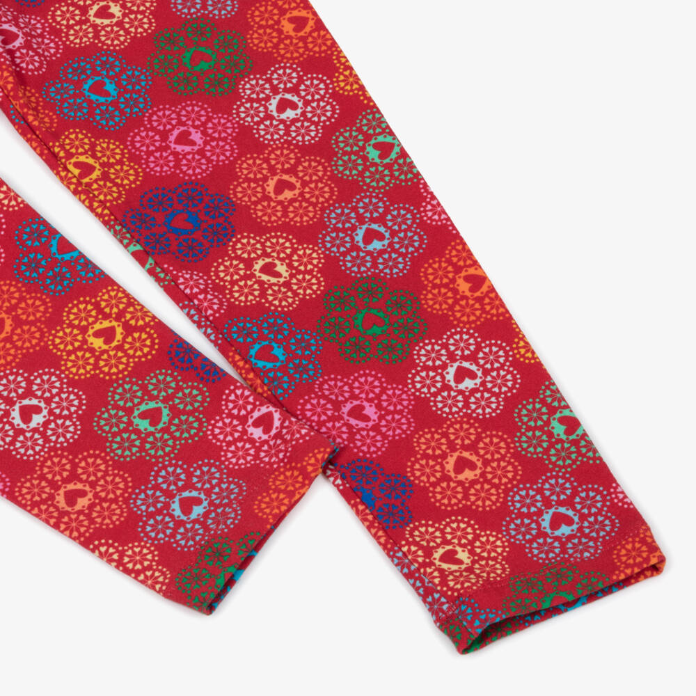 Agatha Ruiz de la Prada-Girls Red Cotton Logo Heart & Flower Leggings | Childrensalon Outlet