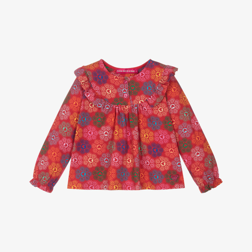 Agatha Ruiz de la Prada-بلوزة قطنية حمراء مزينة بكشكش للبنات | Childrensalon Outlet