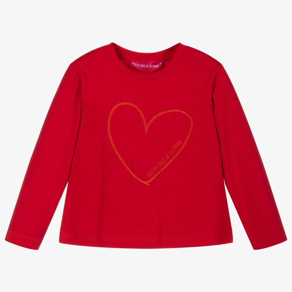 Agatha Ruiz de la Prada - Girls Red Cotton Logo T-Shirt | Childrensalon