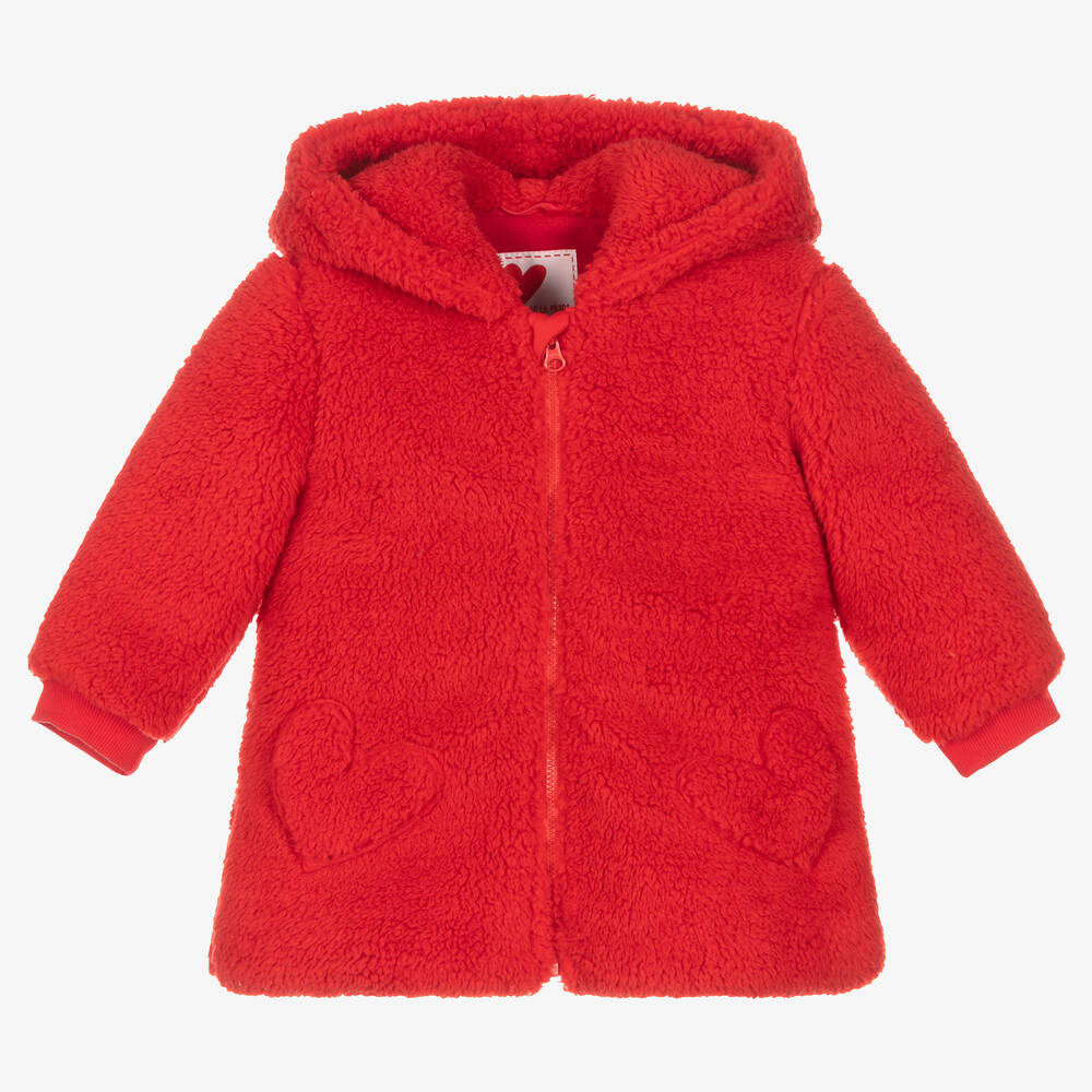 Agatha Ruiz de la Prada - معطف هودي فليس وفرو صناعي لون أحمر للبنات | Childrensalon
