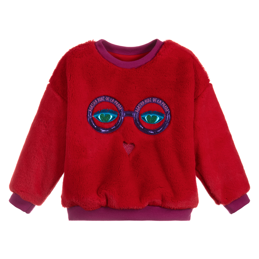 Agatha Ruiz de la Prada - Sweat-shirt rouge en fausse fourrure Fille | Childrensalon