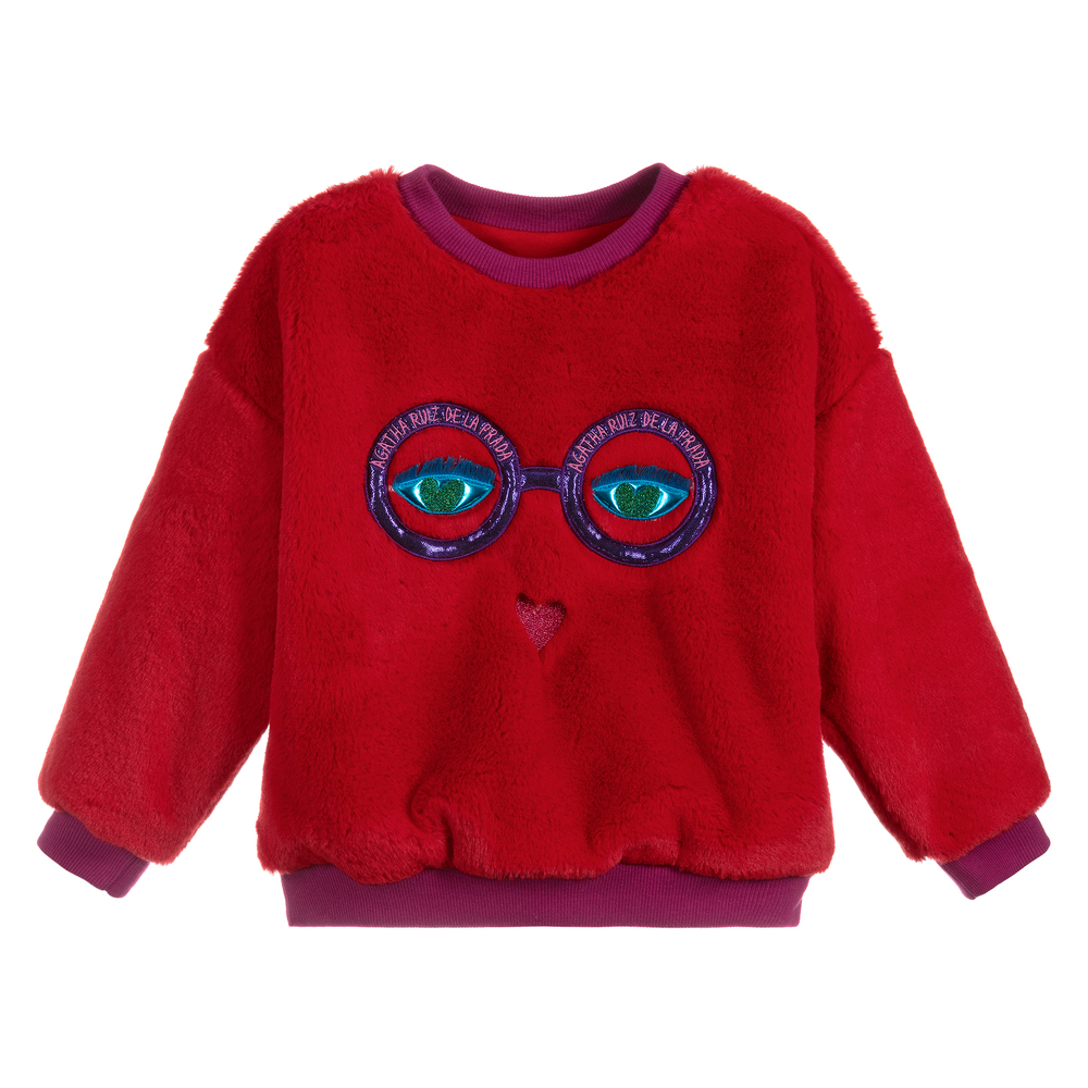 Agatha Ruiz de la Prada-Girls Red Faux Fur Sweatshirt | Childrensalon Outlet