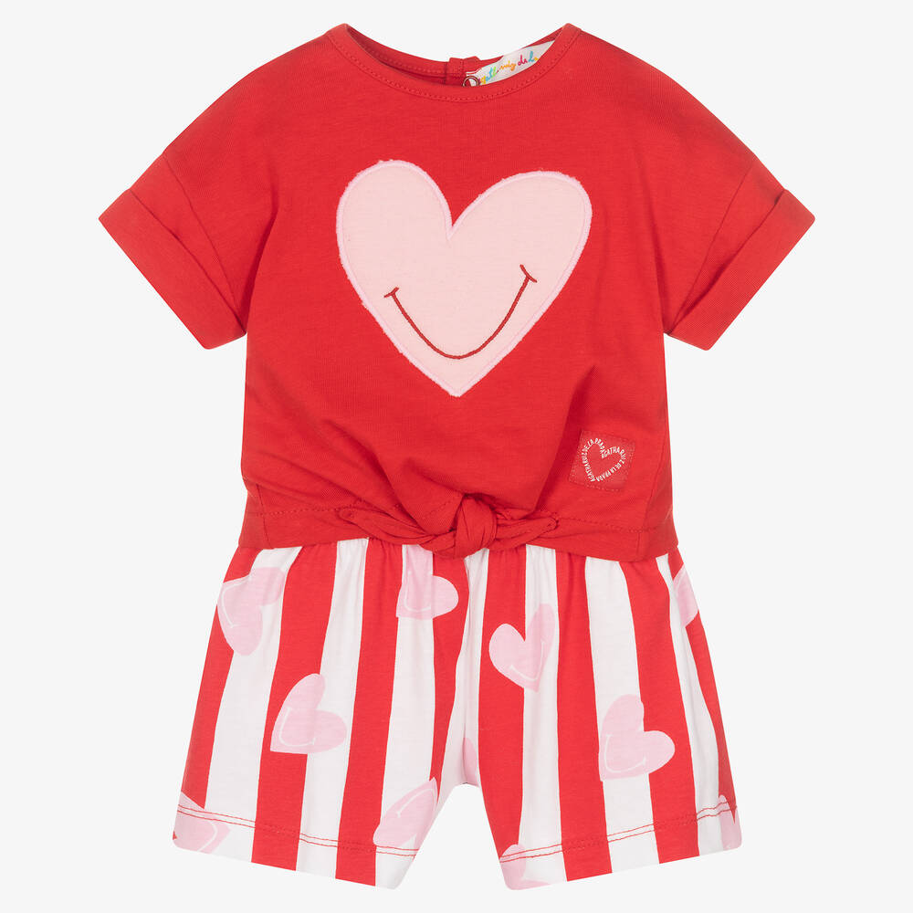 Agatha Ruiz de la Prada - Rotes Herz-Baumwolltop & Shorts Set | Childrensalon