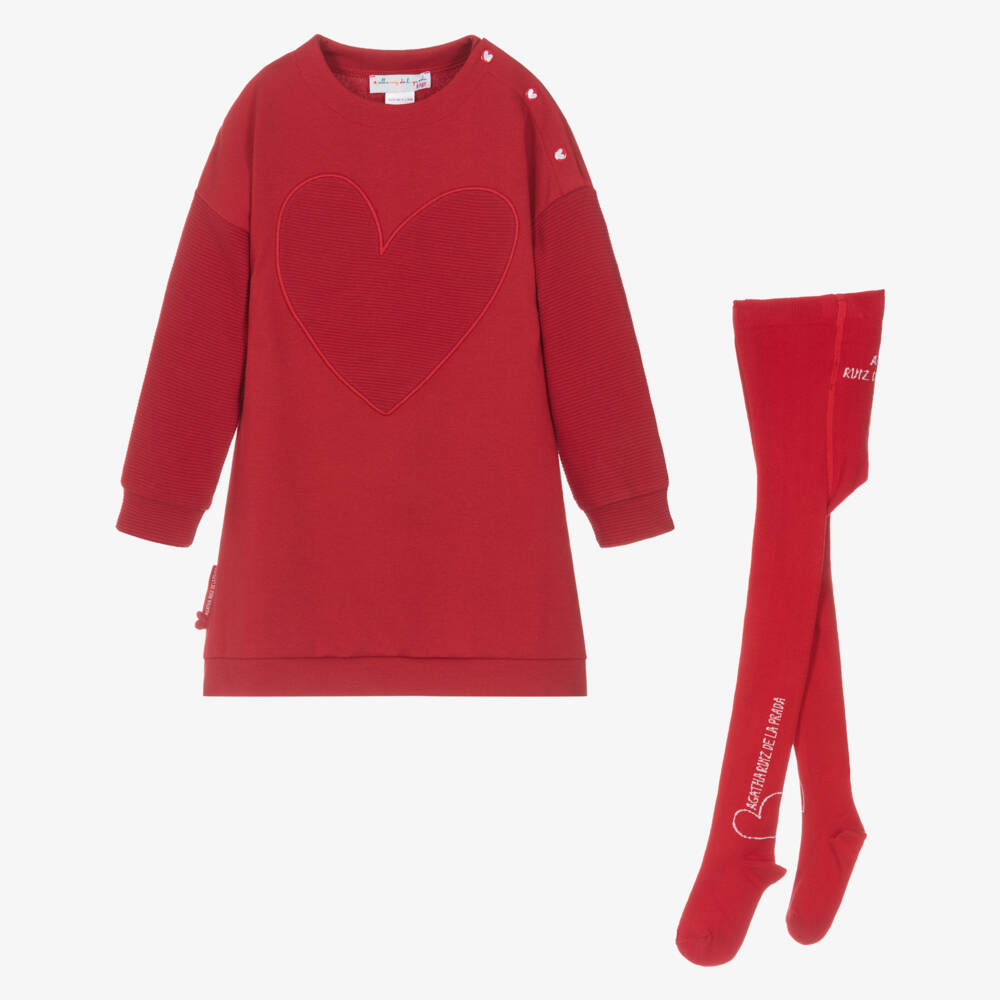 Agatha Ruiz de la Prada-Girls Red Heart Dress & Tights | Childrensalon Outlet