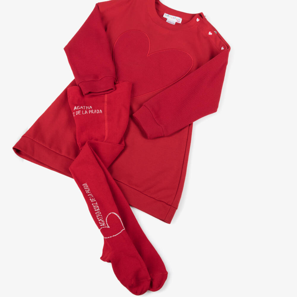 Agatha Ruiz de la Prada-Girls Red Heart Dress & Tights | Childrensalon Outlet