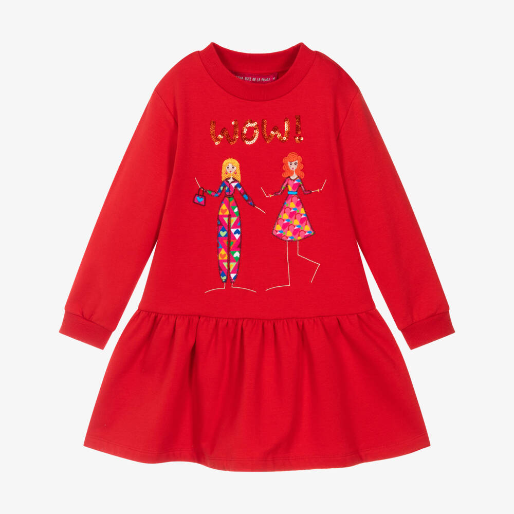 Agatha Ruiz de la Prada-فستان سويتشيرت قطن لون أحمر | Childrensalon Outlet