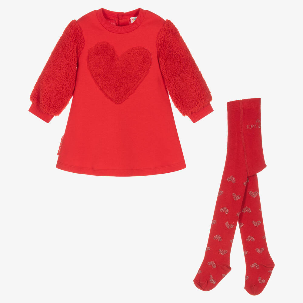 Agatha Ruiz de la Prada - Girls Red Jersey Dress & Tights Set | Childrensalon