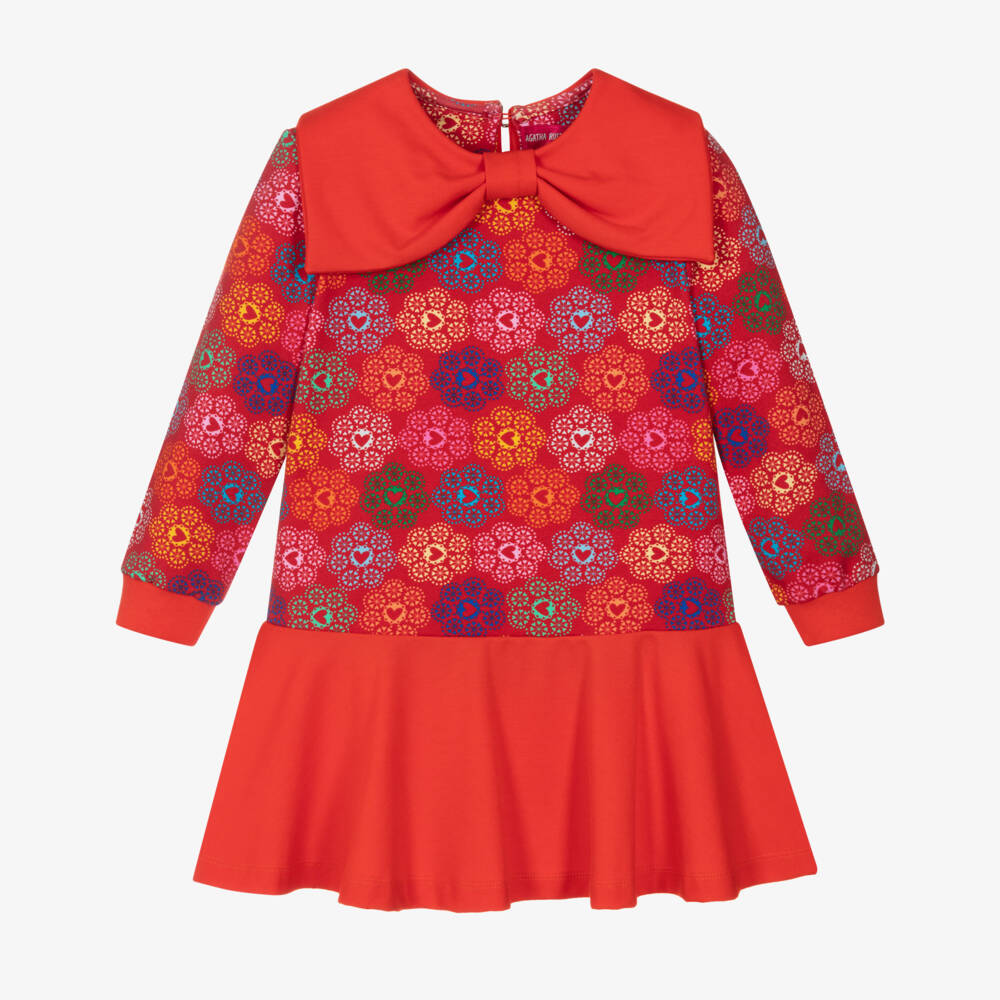 Agatha Ruiz de la Prada-Girls Red Jersey Floral Heart Print Dress | Childrensalon Outlet