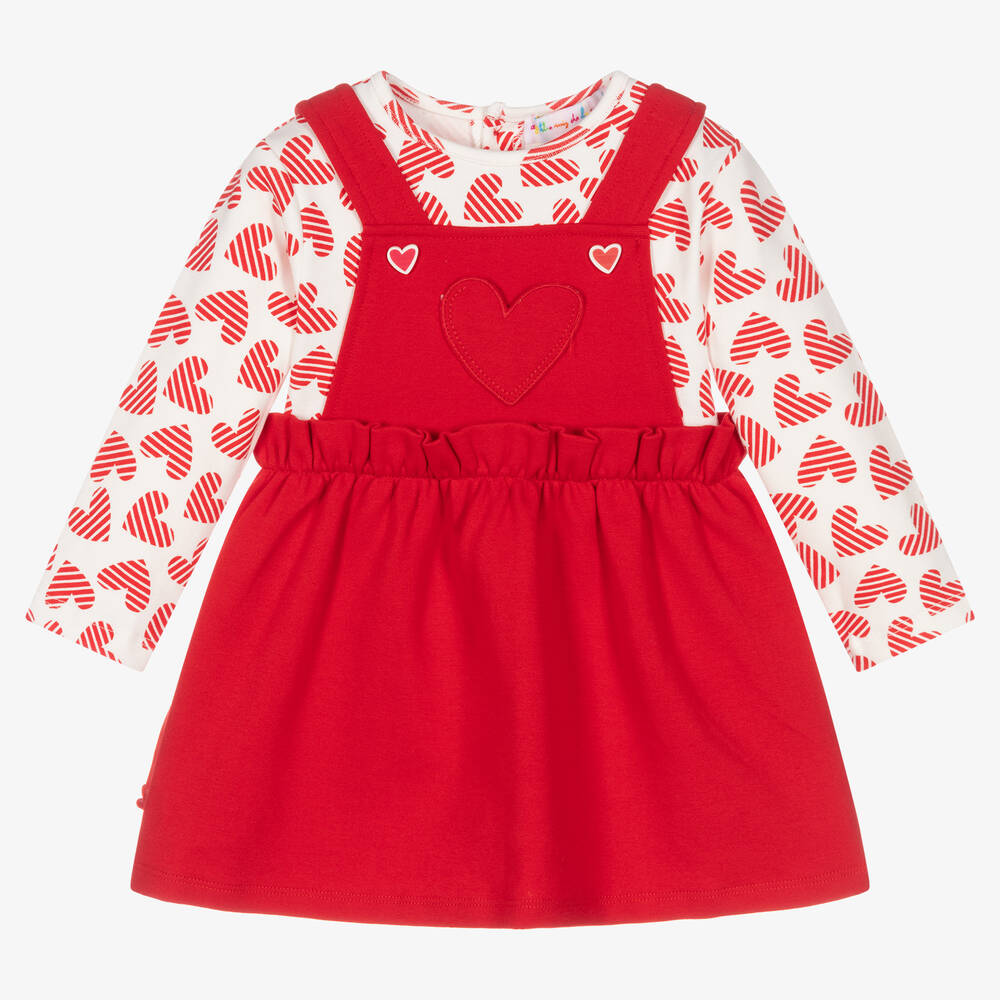 Agatha Ruiz de la Prada - طقم فستان بينافور قطن جيرسي لون أحمر وعاجي | Childrensalon