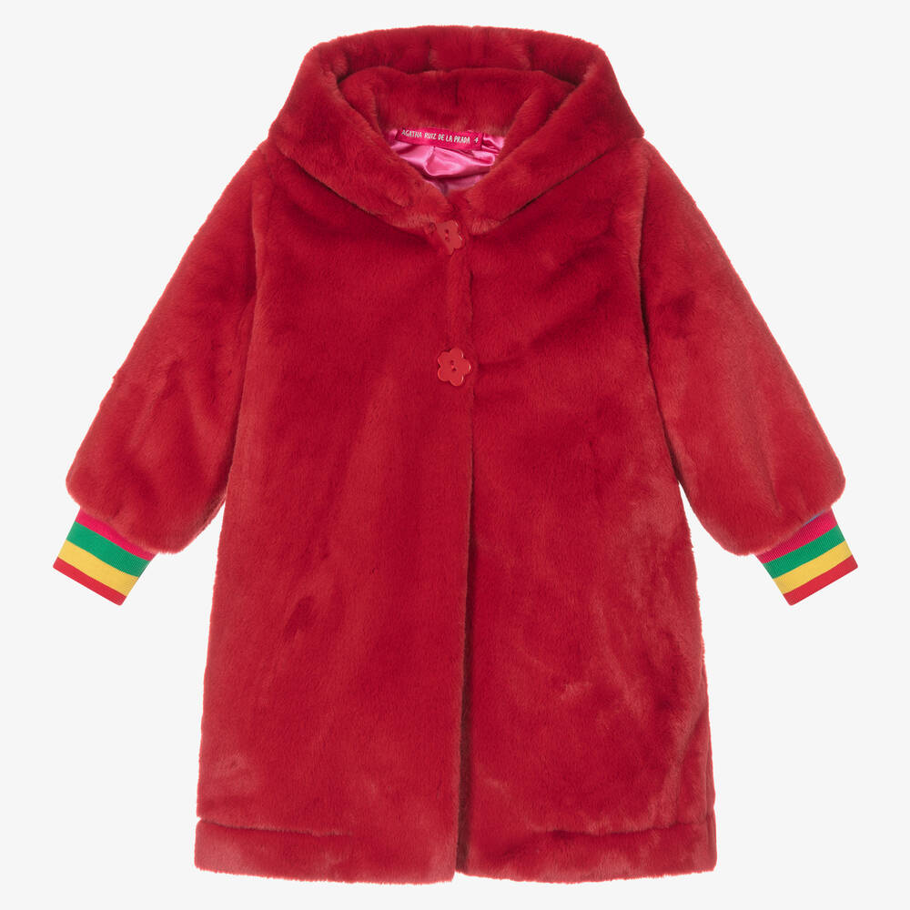 Agatha Ruiz de la Prada - Girls Red Plush Faux Fur Coat | Childrensalon